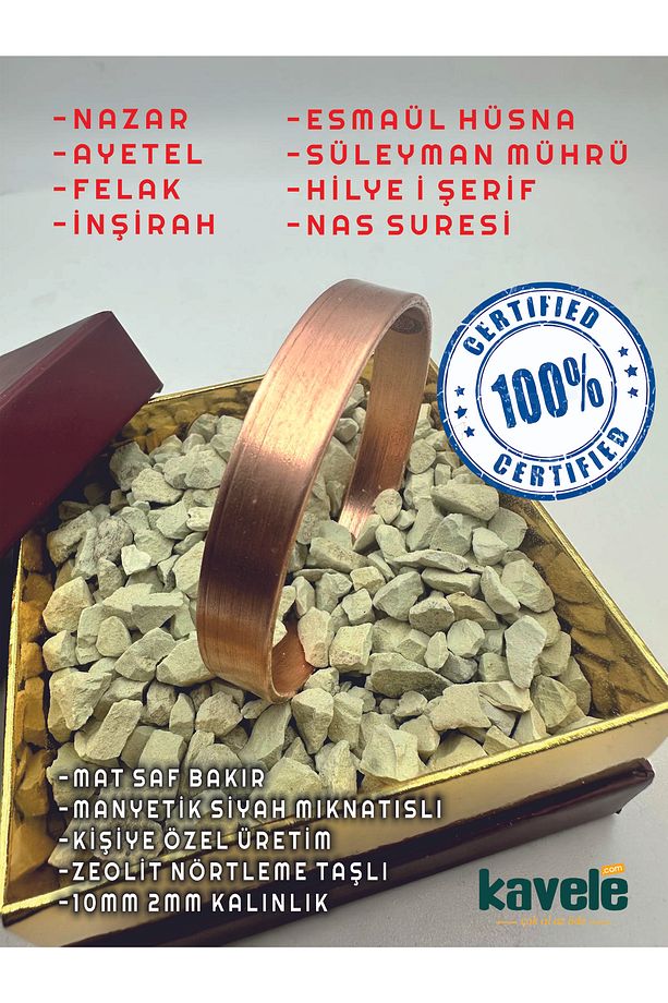 Mıknastıslı Zeolitli Nötrleme kumlu taşlı Saf Bakır Bileklik - 1