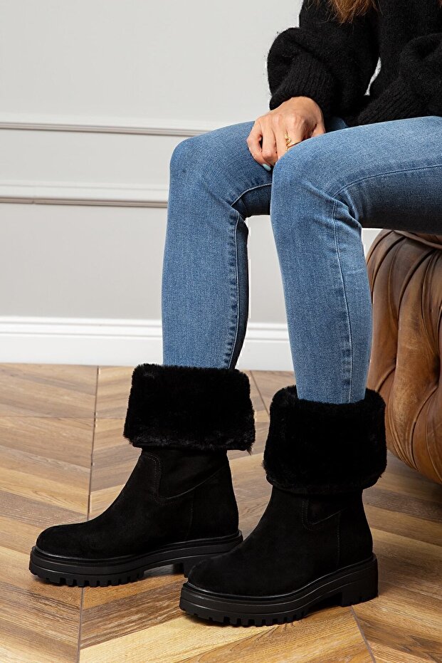Hakiki Süet Siyah Kadın Bot - 1