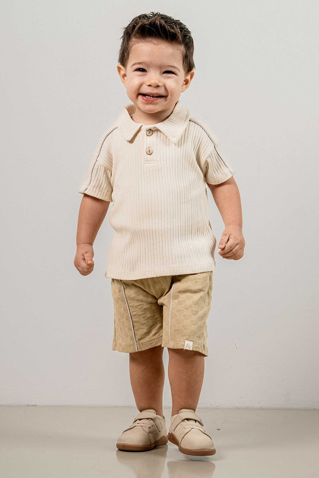 Baby Kids Beige Cotton Shorts 2-Piece Set Trend Fashion Bottom Top Set