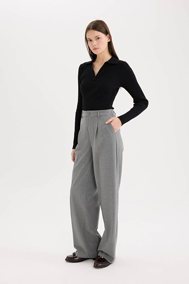 Wide Leg Wide Loose Leg Double Pocket High Waist Standard Length Basic Straight Classic Trousers D4360Ax25Sp