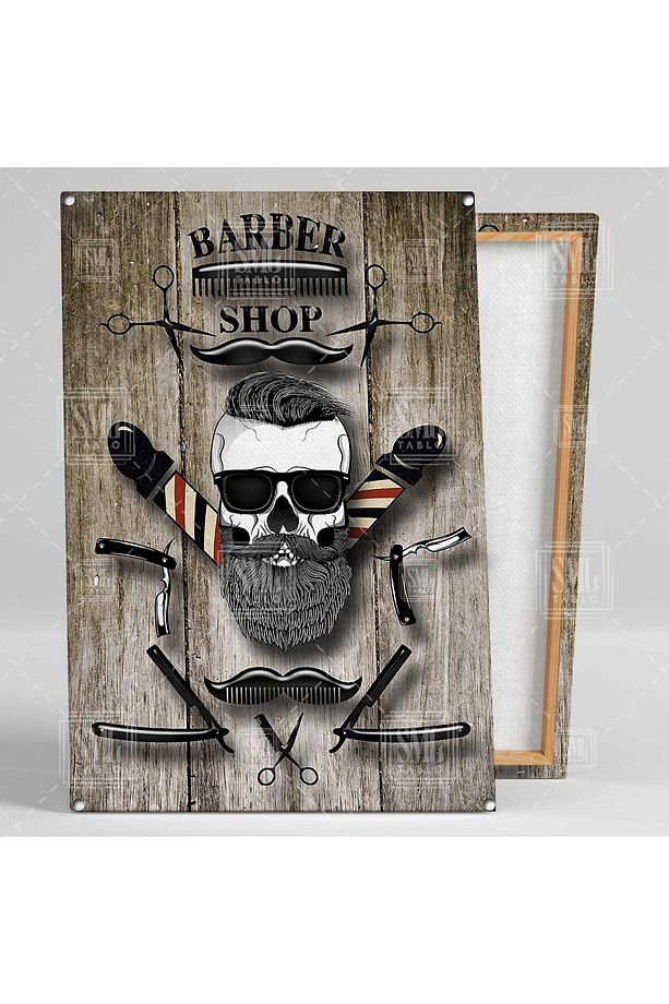 Erkek Kuaförü Güzellik Merkezi Makas Ustura Tasarım Dekor Berber Shop Dikey Kanvas Tablo - 2