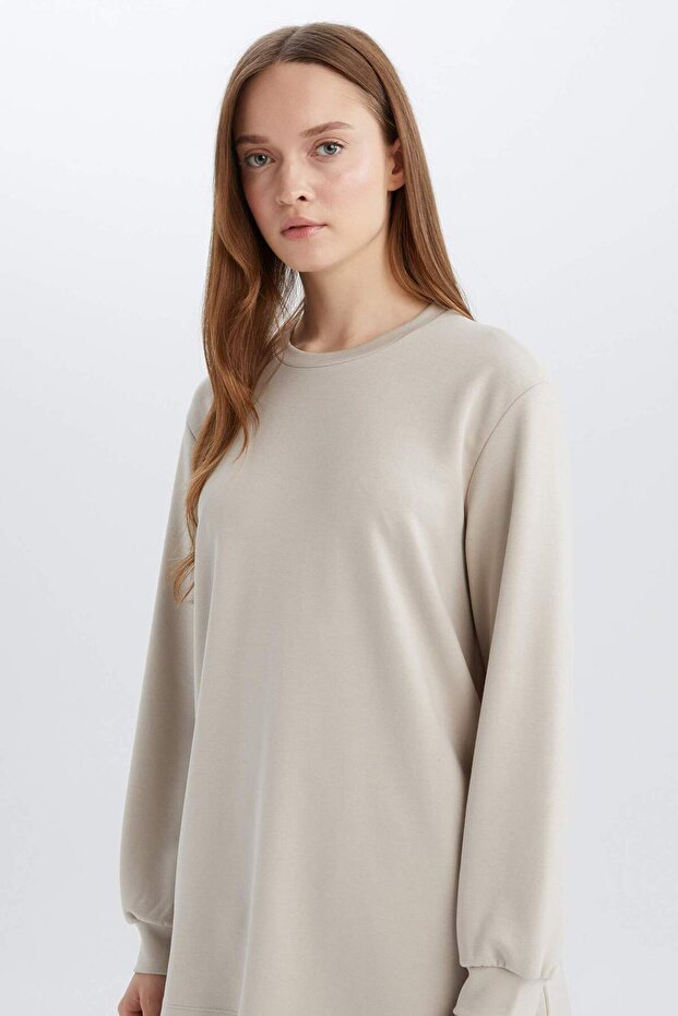Regular Fit Crew Neck Basic Plain Black Sweatshirt Tunic D4598Ax25Sp - 1