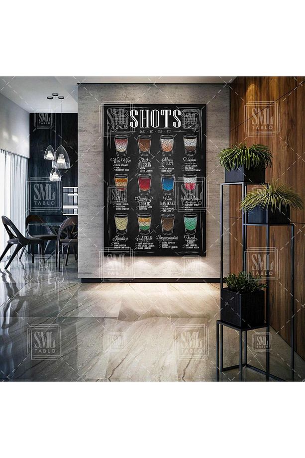 Shots Menu Içki Karışım Restoran Bar Kokteyl Dekor Dikey Kanvas Tablo - 1