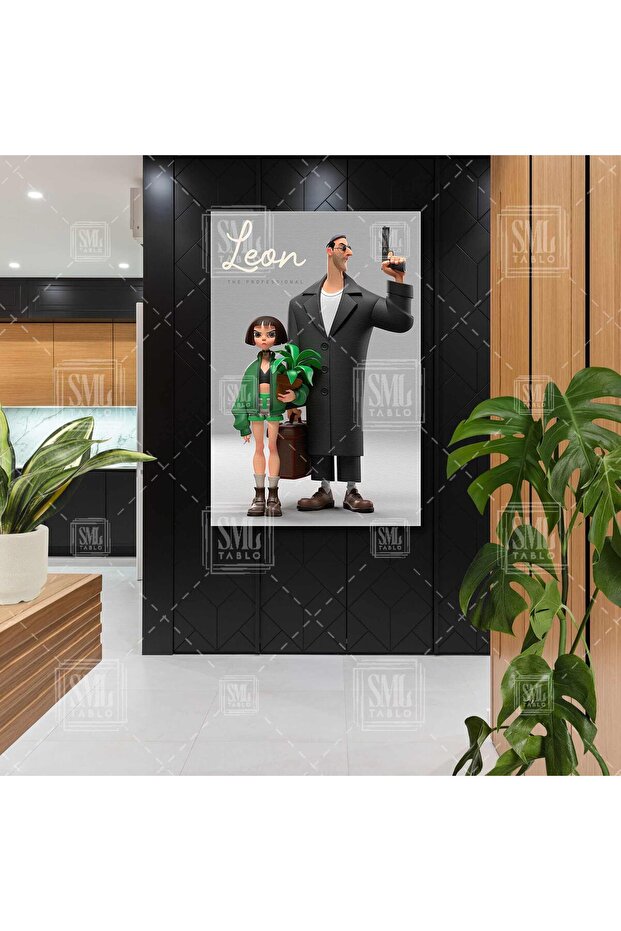Leon The Professıonal Filmi Sevginin Gücü Leon Ve Mathilda Karikatürize Dikey Kanvas Tablo - 1