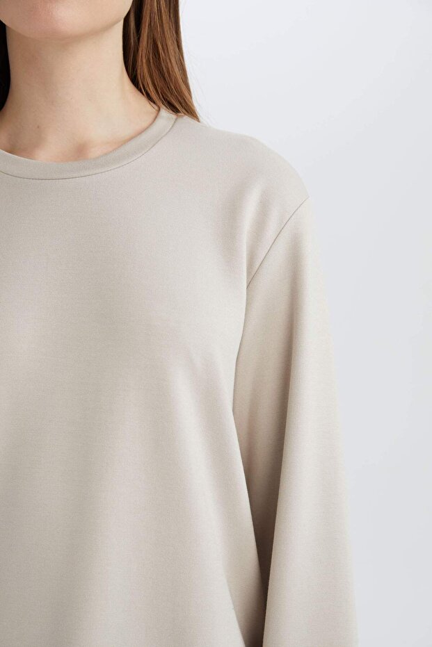 Regular Fit Crew Neck Basic Plain Black Sweatshirt Tunic D4598Ax25Sp - 4
