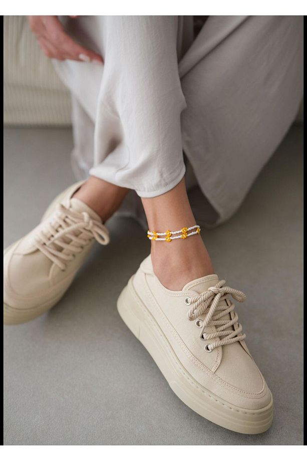 Ensar Sneaker Yüksek Bağcıklı Bez Canvas Orijinal Keten Spor Ayakkabı Kotnel - 4