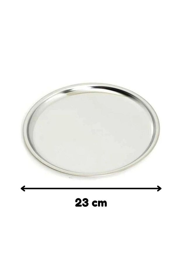Paslanmaz Çelik 1 Adet 23 Cm Yuvarlak Servis, Pasta, Kurabiye, İkram Tabağı, Servis Tabağı 1 Adet - 2