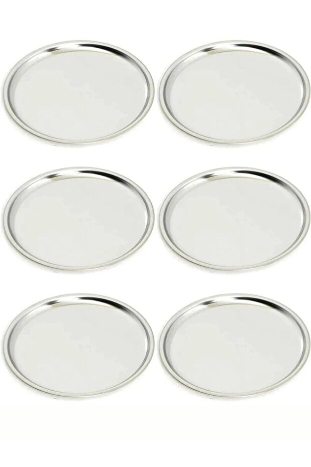 Stainless Steel 6 Pieces 25 Cm Round Serving, Cake, Cookie, Treat Plate, Serving Plate 6 Pieces