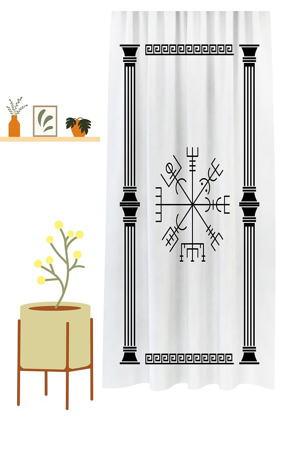 Burç Sayılar Hippi Mandala Antik Desenli Özel Tasarım Dijital Baskılı (Tek Kanat) Modern Fon Perde - 3
