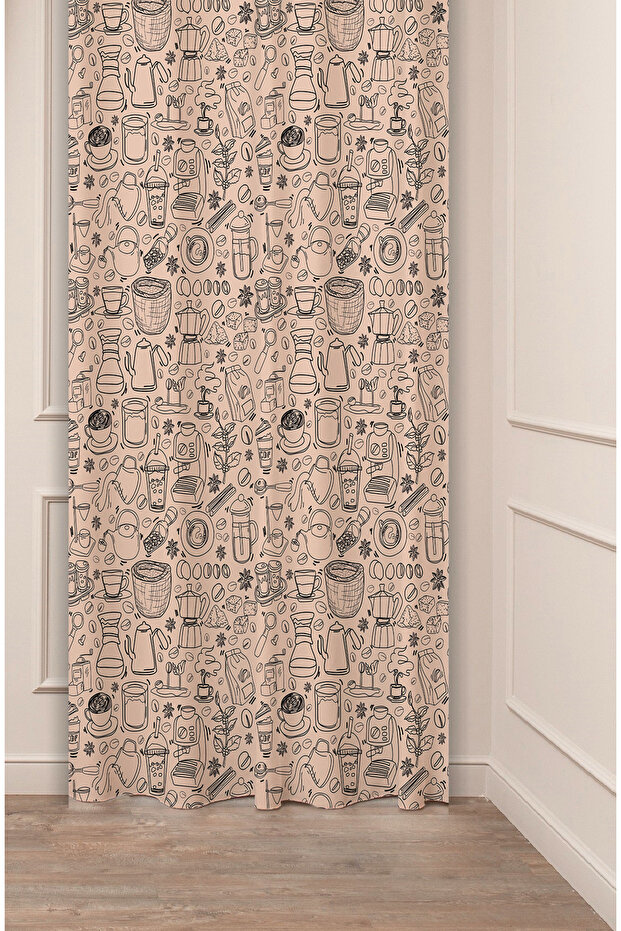 Coffeee Coffee Bean Bohemian Patterned Special Design Digital Printed (Single Wing) Modern Stylish Background Curtain
