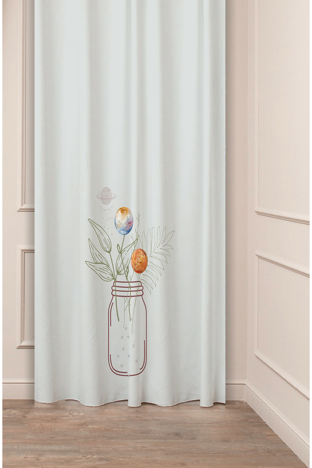 Bohemian Space Flower Leaf Patterned Special Design Digital Printed (Single Wing) Soft Modern Stylish Background Curtain
