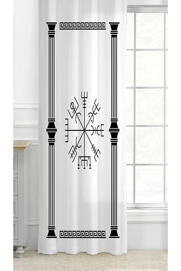 Burç Sayılar Hippi Mandala Antik Desenli Özel Tasarım Dijital Baskılı (Tek Kanat) Modern Fon Perde - 2
