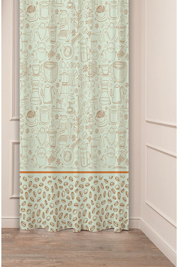 Coffeee Coffee Bean Bohemian Patterned Special Design Digital Printed (Single Wing) Modern Stylish Background Curtain