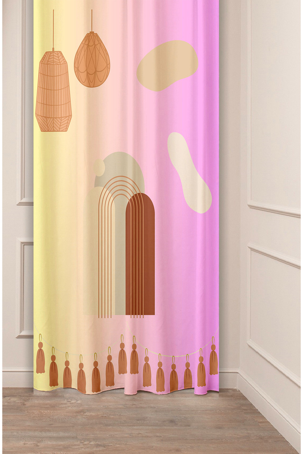 Rainbow Lamp Bohemian Leaf Special Design Patterned Digital Printed (Single Wing) Modern Stylish Background Curtain