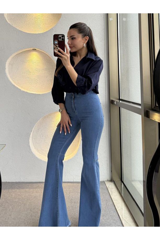 Jeans Kot Likralı Pantalon İspanyol Yüksek Bel - 2