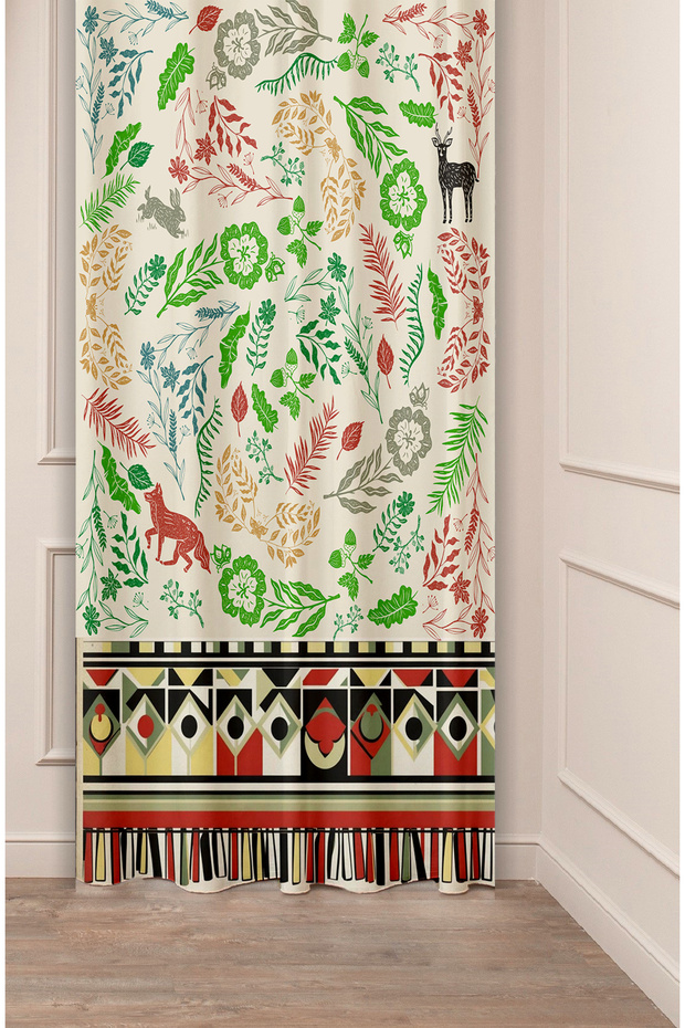 Bohemian Flower Leaf Antique Patterned Special Design Digital Printed (Single Wing) Modern Stylish Style Background Curtain