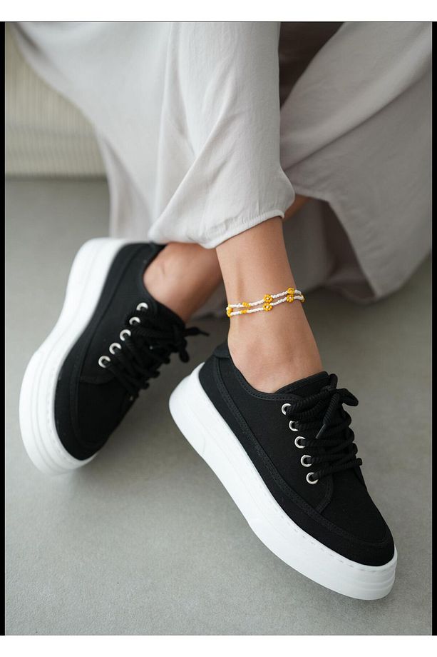 Ensar Sneaker Yüksek Bağcıklı Bez Canvas Orijinal Keten Spor Ayakkabı Kotnel - 1