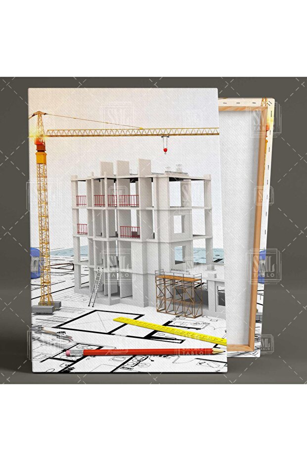 İnşaat Mühendisliği Şehir Planlaması Yapı Denetim Building City Dikey Kanvas Tablo - 2
