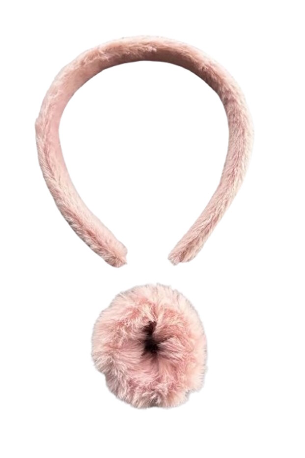 Pink Color Plush Crown and Bagel Buckle Set