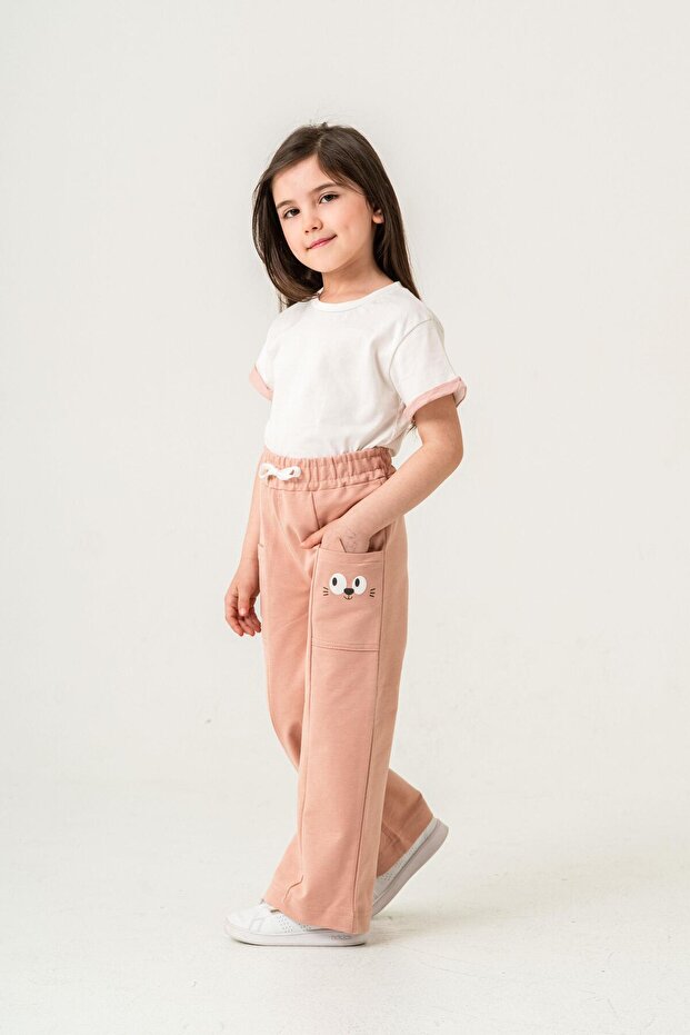 Double Pocket Pocket Printed Girls' Sweatpants