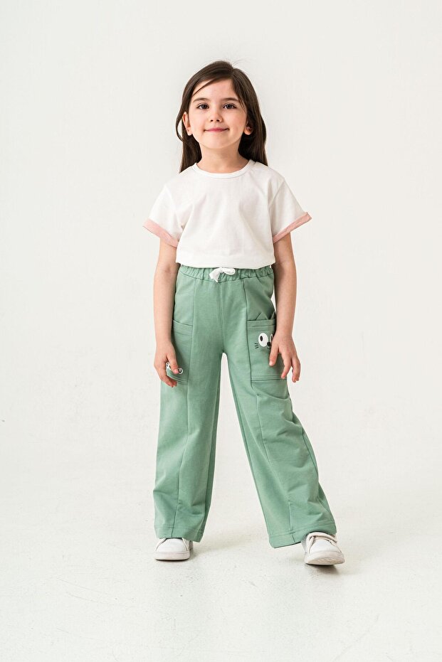 Double Pocket Pocket Printed Girls' Sweatpants