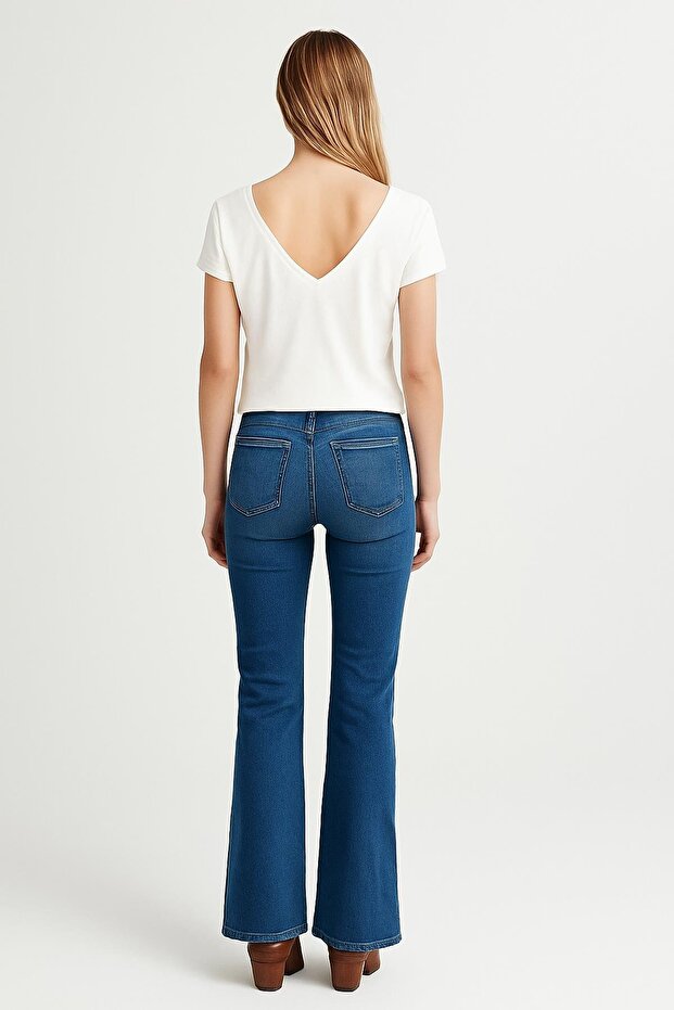 2 Adet Ön ve Arka V Yaka Basic Pamuklu Tişört - 4