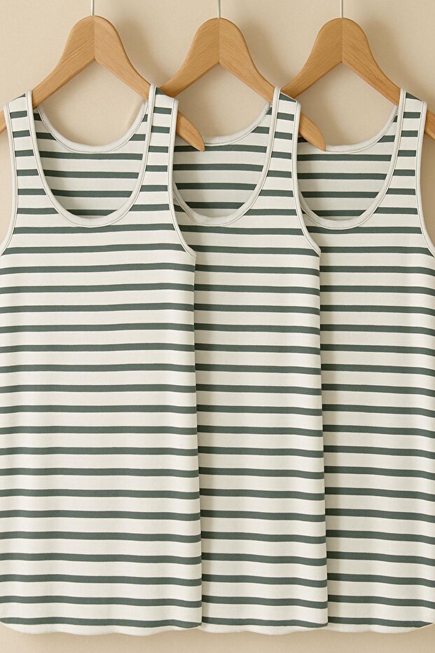 3 قطع تي شيرت بدون أكمام بقصة مريحة وحزام سميك أساسي - 1