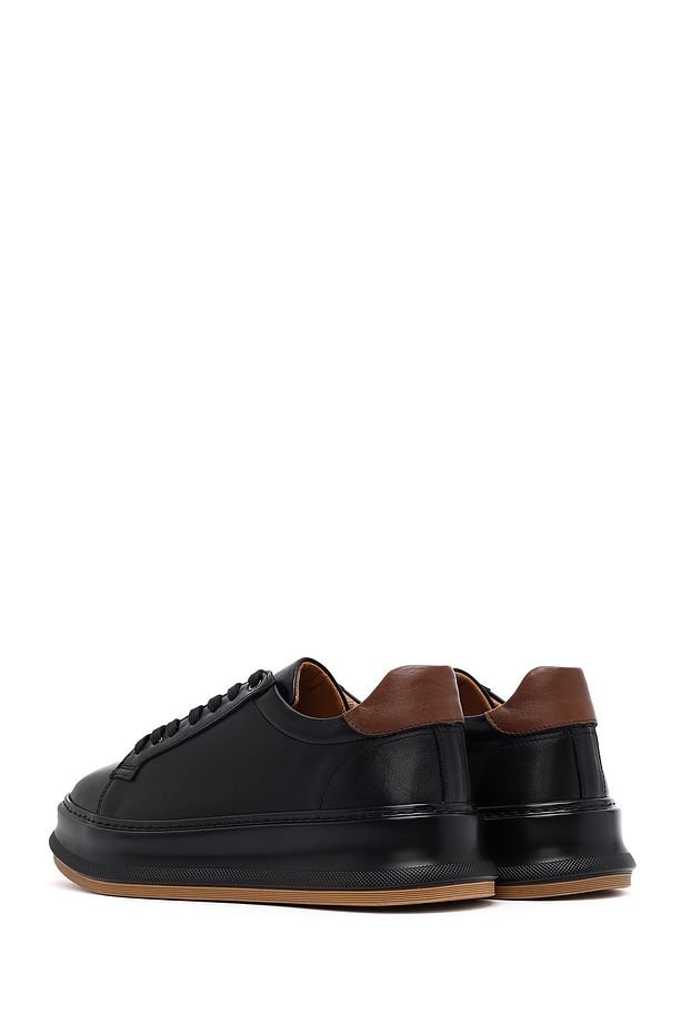 Erkek Siyah Bağcıklı Kalın Tabanlı Deri Sneaker 25SFD675118 - 5