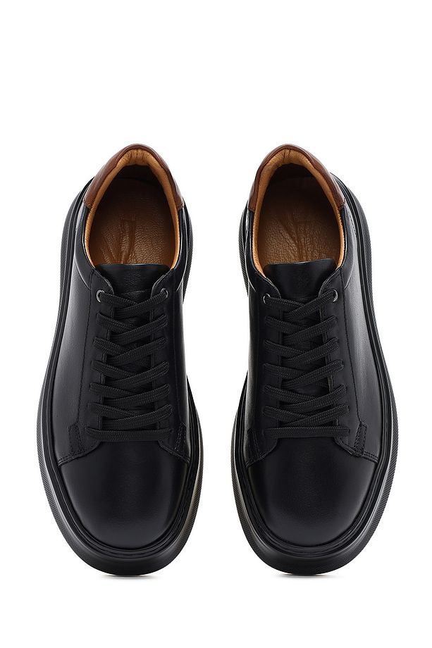 Erkek Siyah Bağcıklı Kalın Tabanlı Deri Sneaker 25SFD675118 - 7