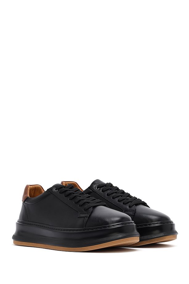 Erkek Siyah Bağcıklı Kalın Tabanlı Deri Sneaker 25SFD675118 - 3