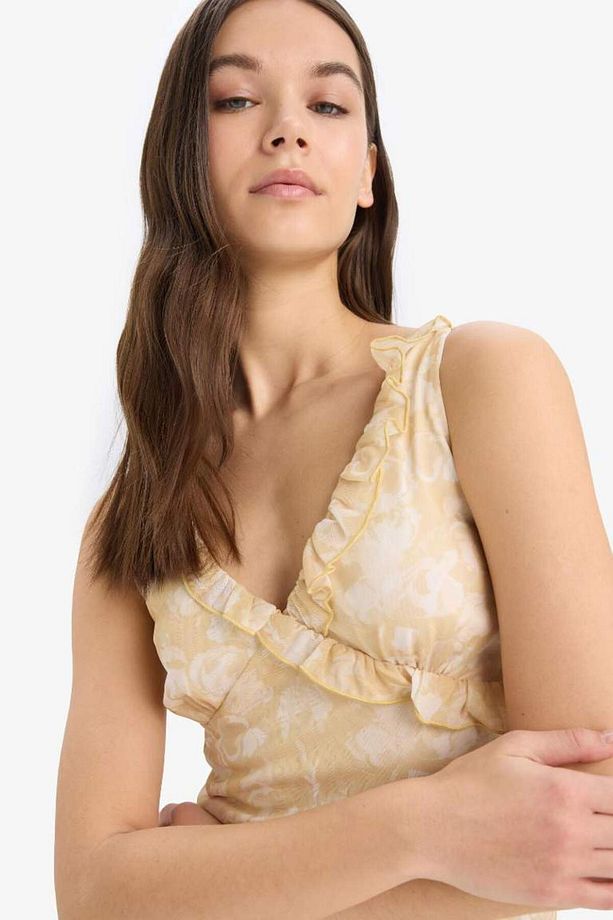 Bodycon Vücudu Saran Desenli Tül Askılı Midi Elbise E6809ax25sp - 6