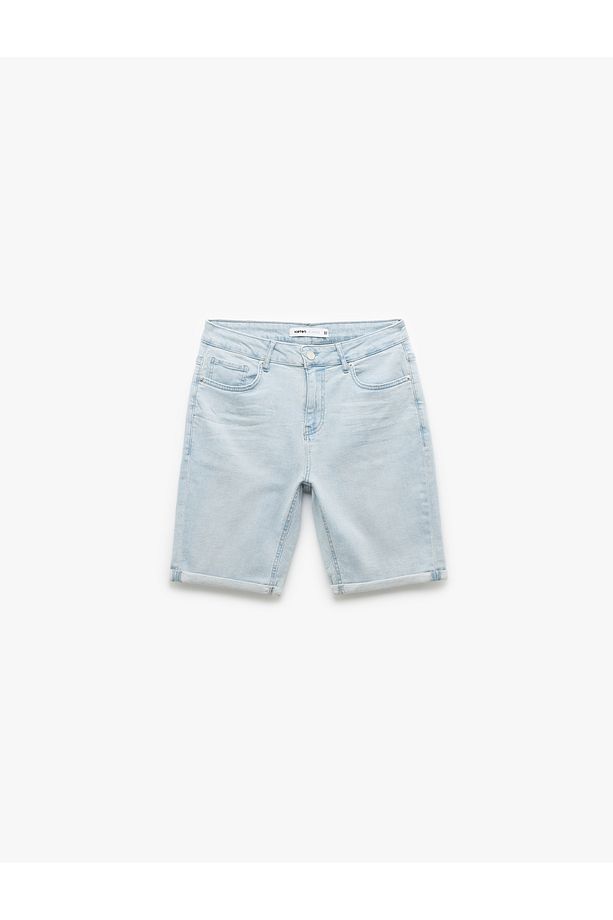 Kot Şort Slim Fit Cep Detaylı Pamuklu - 4