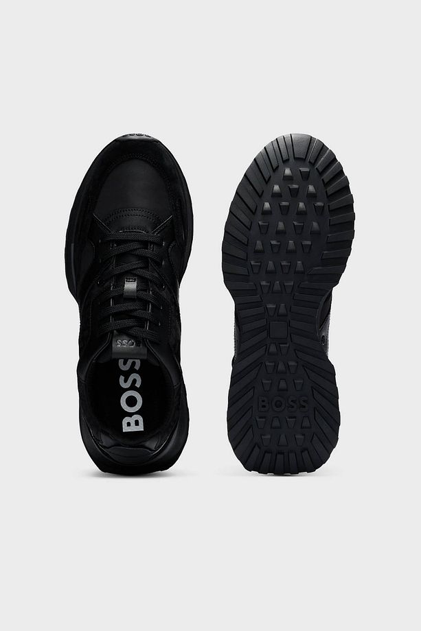 Erkek Rahat Kalın EVA Dış Taban Monogram Logolu File Ve Deri Karışımlı Siyah Sneaker 50536496-005 - 5