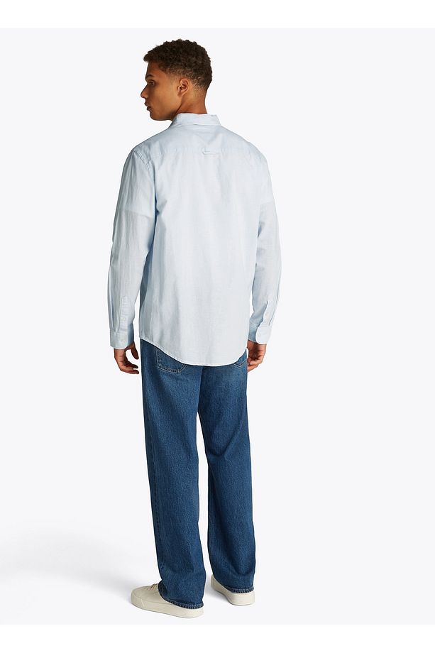 Regular Fit Mavi Düz Erkek Gömlek DM0DM20875C3Q TJM REG LINEN BLEND - 4