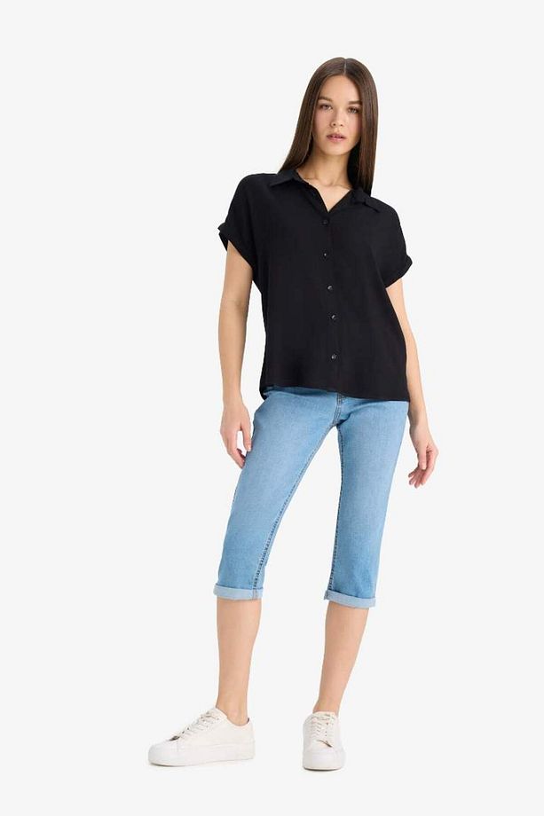 Yeni Sezon Regular Fit Basic Düz Viskon Kısa Kollu Gömlek - 2
