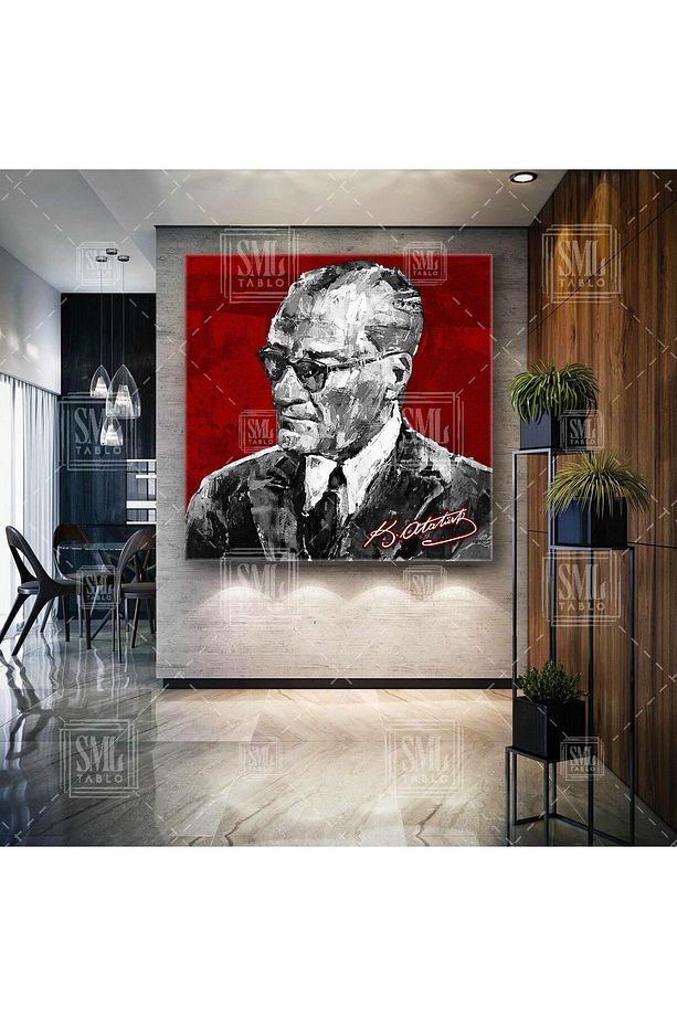 Mustafa Kemal Atatürk Imzası Beşiktaş Kare Kanvas Tablo - 1