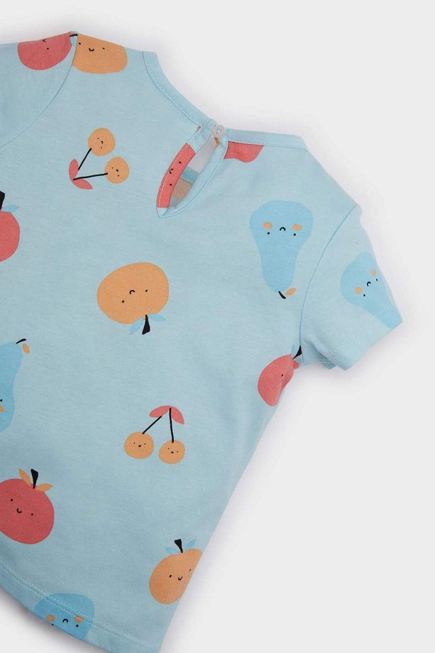 Kız Bebek Pijama Takımı Desenli Kısa Kollu Penye Üst Beli Lastikli Şort E9604A525SM - 3