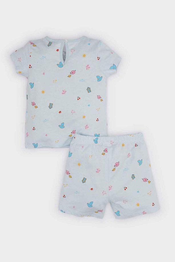 Kız Bebek Pijama Takımı Desenli Kısa Kollu Penye Üst Beli Lastikli Şort E9603A525SM - 4