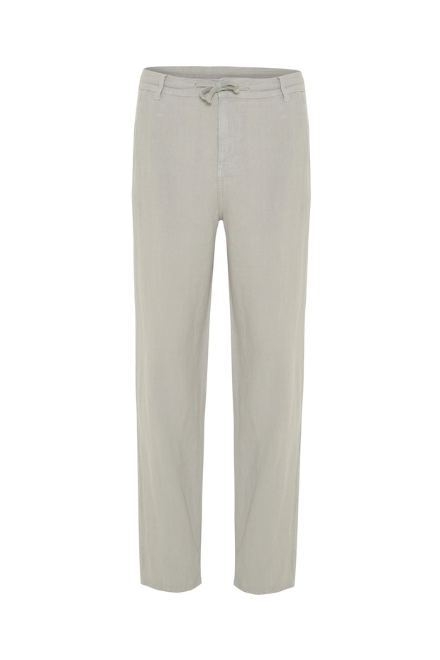 Men's Dark Khaki Straight Fit Tie-Leg Linen Trousers