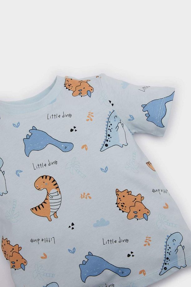 Erkek Bebek Pijama Takımı Dinazor Baskılı Kısa Kollu Penye Üst Beli Lastikli Şort E9605A525SM - 3