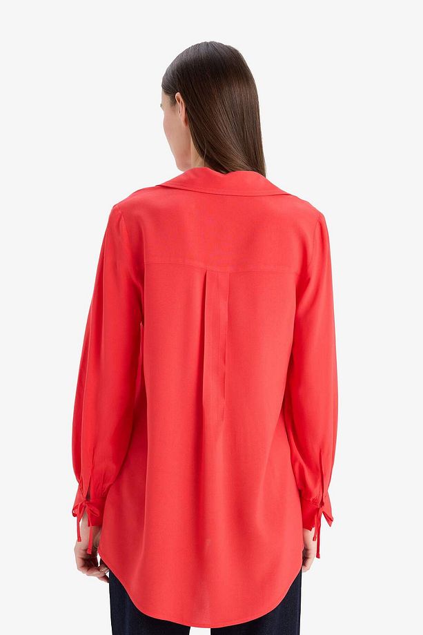 Regular Fit Basic Düz Viskon Uzun Kollu Gömlek Tunik D7352AX25SP - 6