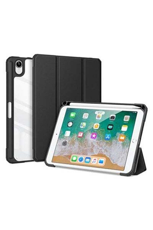 حافظة حماية شفافة من الأكريليك قابلة للطي مع فتحة للقلم لجهاز iPad Mini 6 2021 باللون الأسود