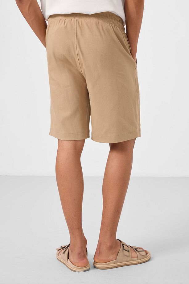 Koyu Bej Standart Fit Dokuma Hafif Esnek Chino Erkek Şort - 81289 - 8