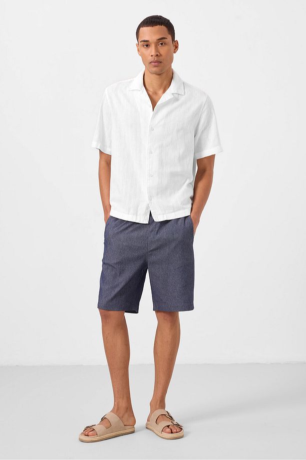 Kot Lacivert Standart Fit Dokuma Hafif Esnek Chino Erkek Şort - 81289 - 4