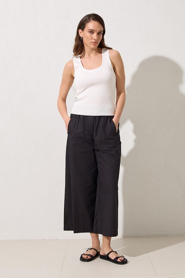Ekru Kolsuz Crop Triko Bluz - 1