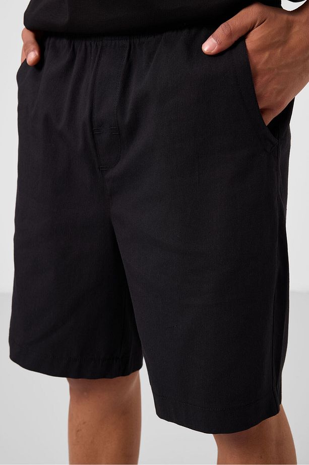 Siyah Standart Fit Dokuma Hafif Esnek Chino Erkek Şort - 81293 - 5