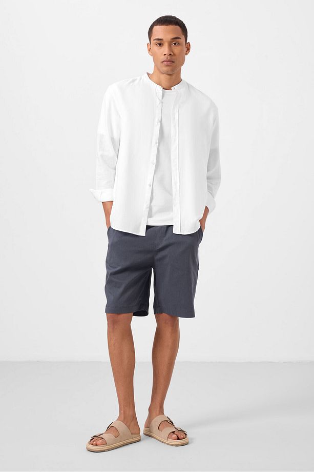 Gri Standart Fit Dokuma Hafif Esnek Chino Erkek Şort - 81291 - 4
