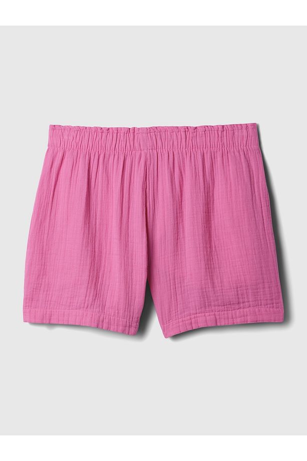 Kadın Pembe Crinkle Gauze Pull-On Şort - 2