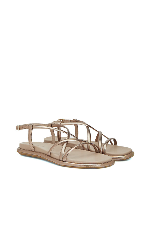 Bronz Kadın Deri Sandalet - 1