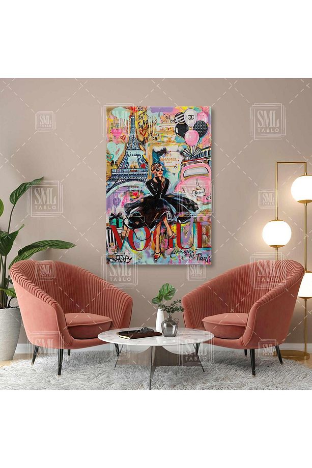 Paris Moda Fashion Dergi Kapağı Grafiti Bansky Sokak Sanatı Dikey Kanvas Tablo - 1